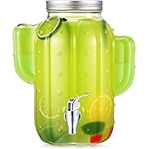 FillTouch 1 Gallon Cactus Drink Dispenser with Lid, Glass Beverage Dispenser, 1 Gallon Water, Juice Clear Drink Dispenser wit