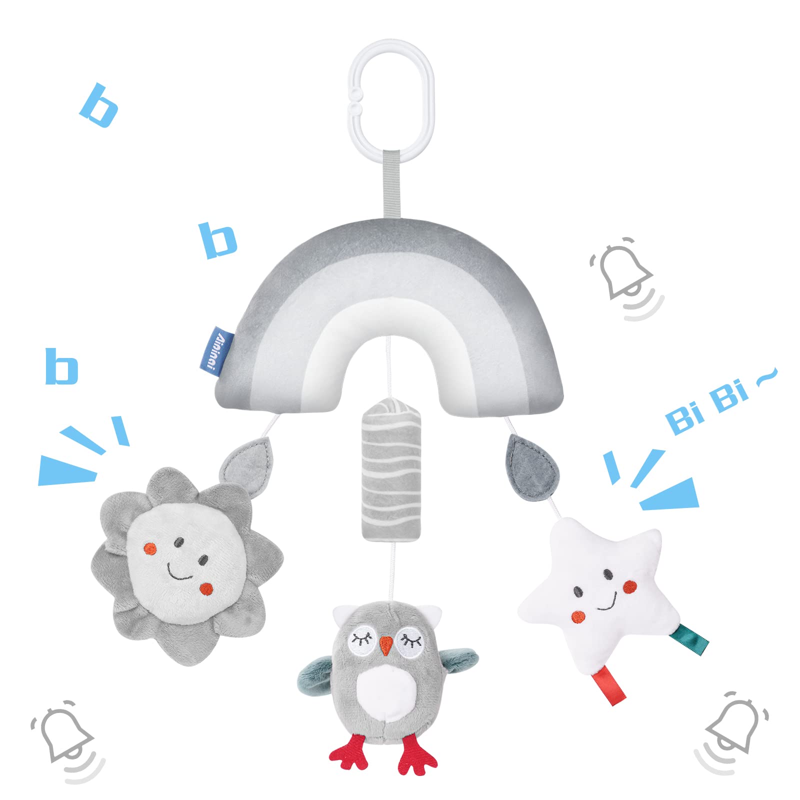 Vicloon Baby Bed Bell Toy, Grab and Play for Babies, Plush Toy with Bell, Rainbow Plush Toy for Babies and Toddlers from 0+ Months