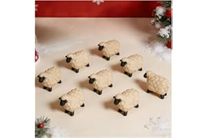 Mini Sheep Figurines Set of 8 – Resin Farm Animal Ornaments, Tiny Sheep Decor for Shelf, Tabletop & Farmhouse Home Décor