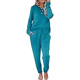 Ekouaer Womens Pajamas Long Sleeve Jogger Sets Comfy Pjs Soft Loungewear 2 Piece Lounge Sets with Pockets S-XXL
