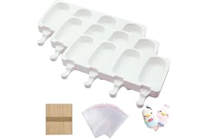 Popsicle Molds Set of 3, Large Cakesicles Silicone Mould Ice Cream Mold Oval Cake Pop Mold with 50 Wooden Sticks, 50 Bags for