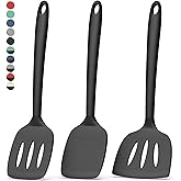 Coukre 3 Pack Silicone Spatula Set, High Heat Resistant, BPA-Free, Fish Spatula, Solid & Slotted Turner for Non-Stick Pans, Flipping Eggs, Pancakes, Fish, Burgers (3, PureBlack)
