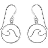 Boma Jewelry Sterling Silver Wave Water Element Circle Round Dangle Earrings