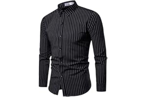 QWENTMTNTY Slim Fit Dress Shirts for Men Striped Long Sleeve Button Down Shirt Big and Tall Casual Business Work Formal Tops