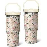 30 oz Easter Bunny Tumbler with Handle and Flip Straw, Rabbit Lovers Coffee Mug Water Bottle Stainless Steel Cup, Mothers Day Christmas Birthday Gifts for Women