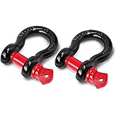 Jamiikury 5/8" D Ring Shackle with 3/4" Screw Pin, 3.25T Working Load Limit (WLL) / 19.5T (42,990 lb) Minimum Breaking Strength (MBS) for Tow Strap Winch, Off-Road Vehicle Recovery (Black/Red, 2 Pack)