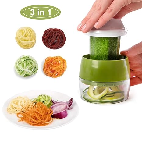 JHCtech 3-in-1 Gemüse-Spiralschneider, verstellbarer Spiralschneider, 304 Edelstahlklingen, Veggie-Spiralschneider, für Karot