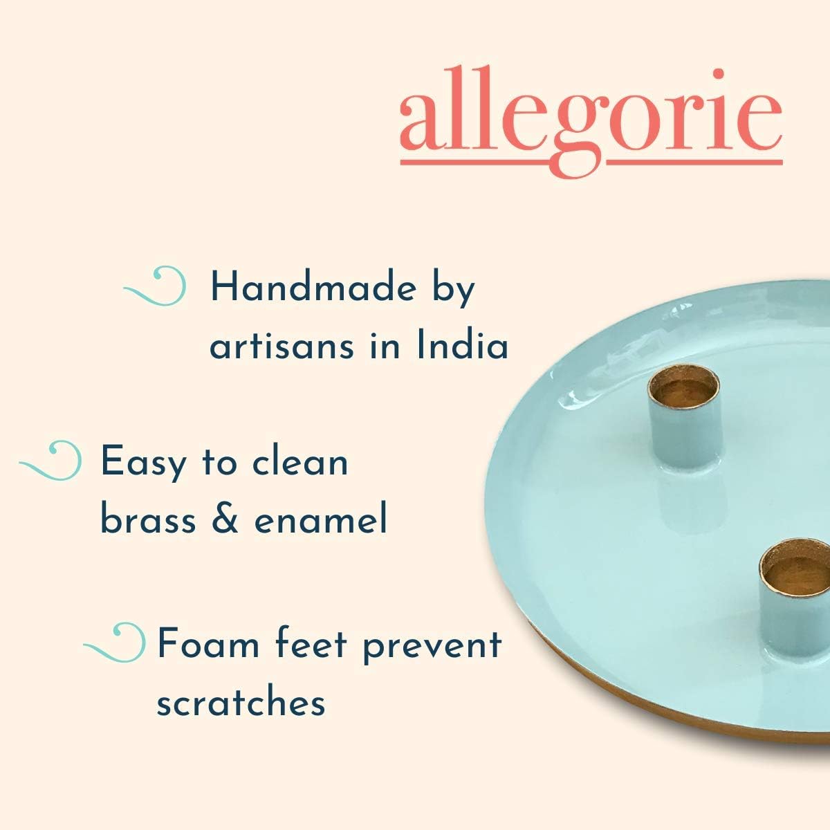 Allegorie Candle Holders for Dining Table Centrepieces | 3 Candle, Turquoise and Gold Candleholder | Create Boho Scandinavian Decor with a Candle Plate, Stand and Tray | Metal Candlestick Holder: Home & Kitchen