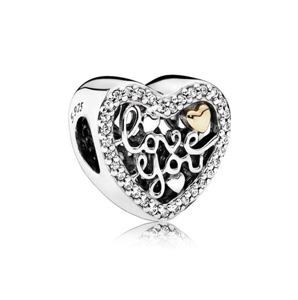 FGT I Love You Heart Charm fits Pandora Moments Bracelets Sterling Silver Women Wife Valentine Birthday Anniversary