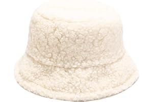 VOILIPEX Winter Warm Plush Fuzzy Bucket Hat Faux Fur Shearling Fisherman Hats for Women