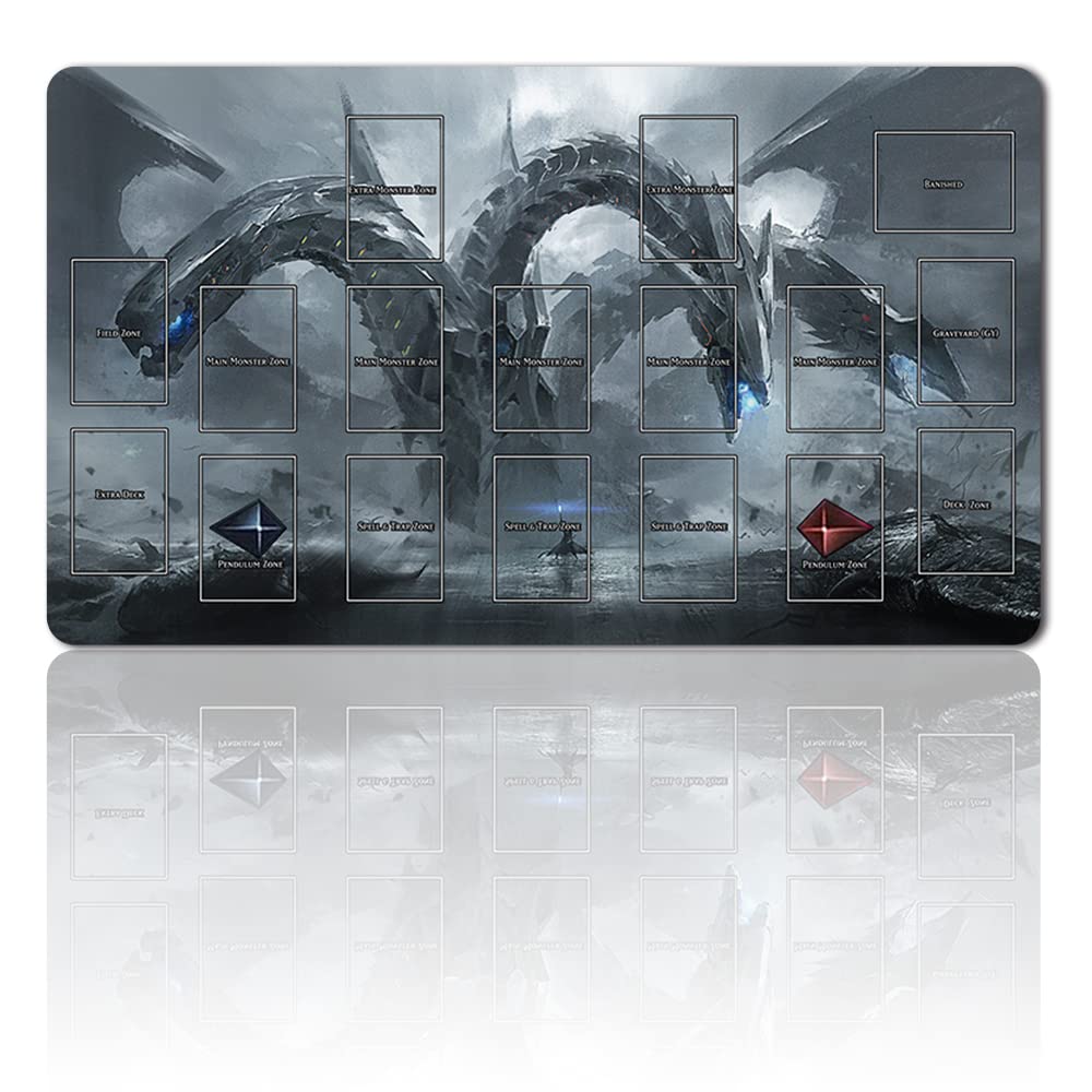 Four Leaves TCG Play Mat, YGO Card Game Table Mat Size 60 x 35 cm, with Card Zones, Free Bag, Tournament Grade Construction