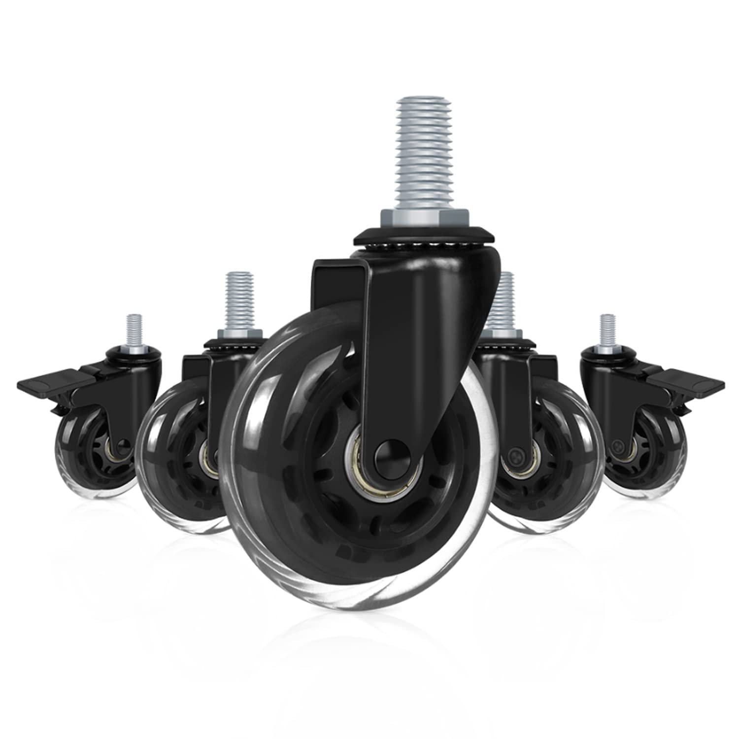 Hirate 3" Caster with 3/8"-16UNC Threaded Stem Bolt(2 Casters with Brake Lock, 3 Without), Heavy Duty Swivel Stem Casters Safe for Hardwood Tile Carpet Floor