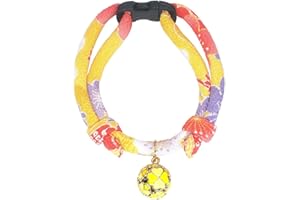 PetSoKoo Four-Leaf Clover Cat Collar with Bell Breakaway Buckle. Japanese Chirimen,Cute Kitten Collar for Girl Boy Cat