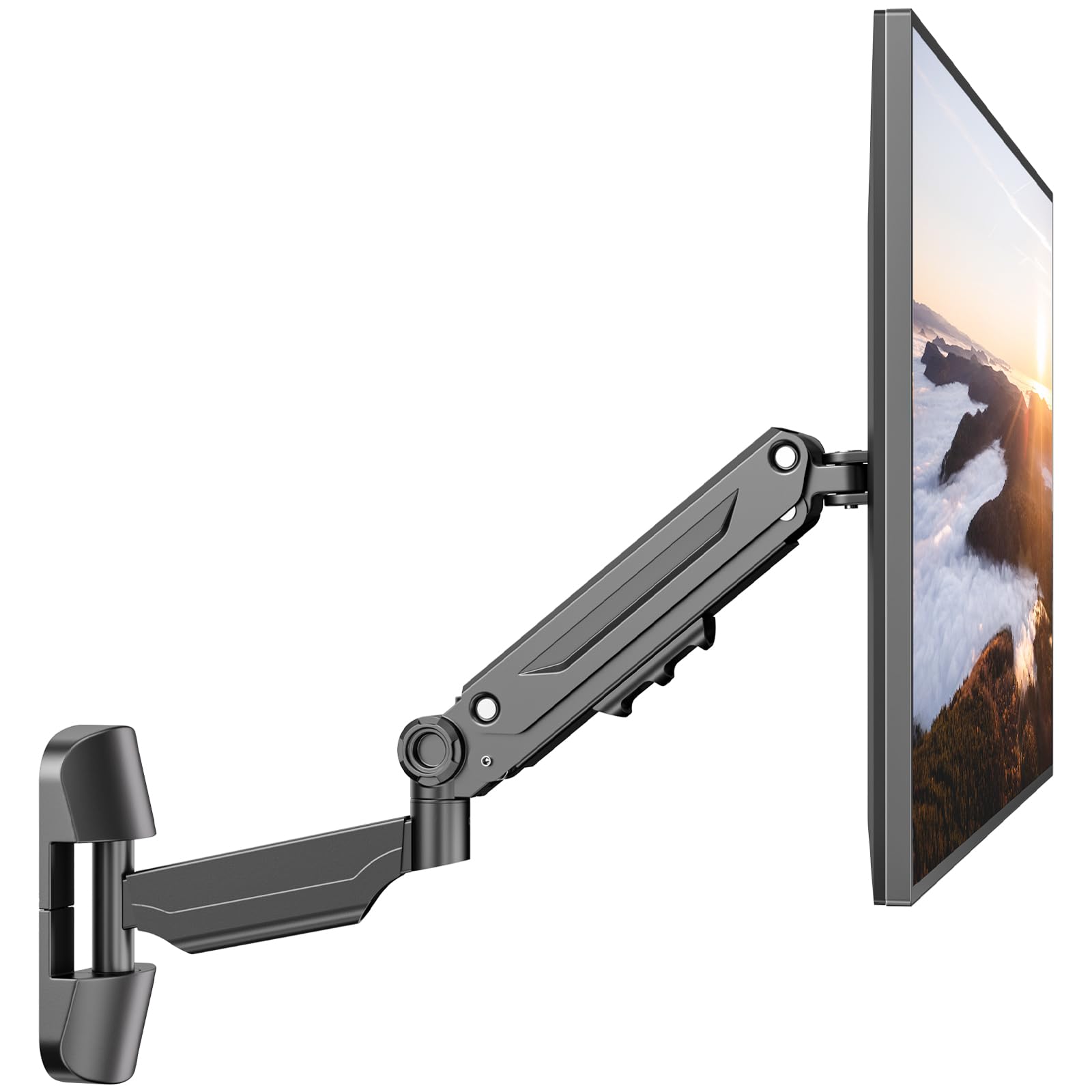 PUTORSEN Monitor Arm Wall Mount Bracket for 17-42 inch Screens, Height Adjustable Gas Spring Single Wall Monitor Mount, Tilt Swivel Rotate, Load 12KG, VESA 75x75/100x100mm, Black