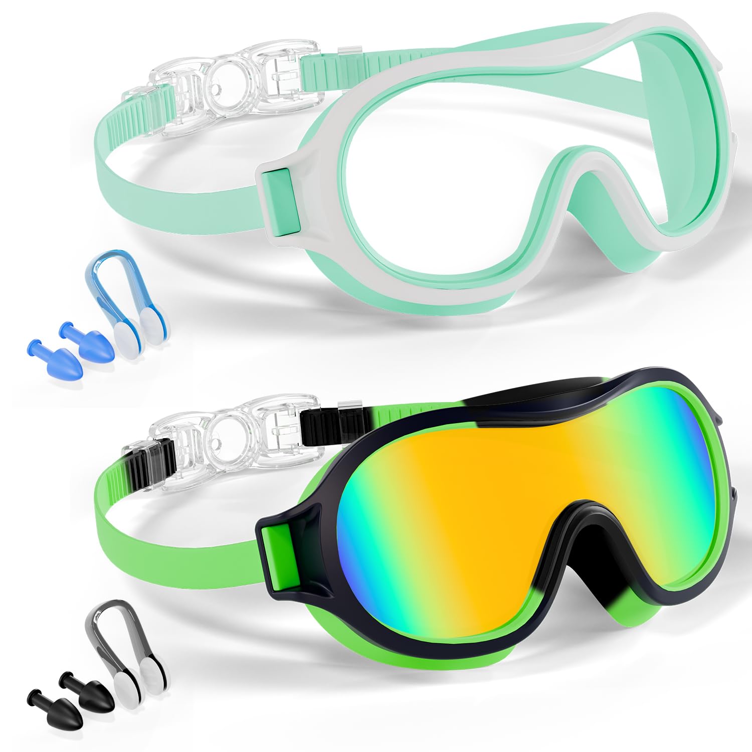Aegend 2 Pack Swim goggles for Kids 3-15, Anti-Fog Anti-UV Wide Vision Waterproof, No leak Swimming goggles for Boys Girls