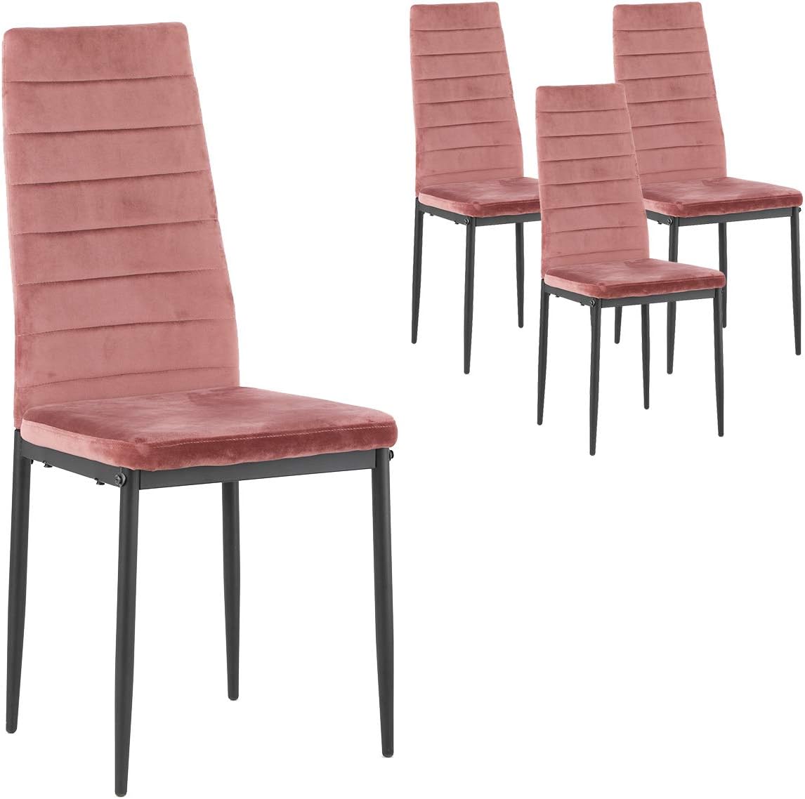 Aingoo Dining Chairs Velvet Seat and Ergonomic High Back Kitchen Chair Set of 4 for Dining Room, Armless, Rose