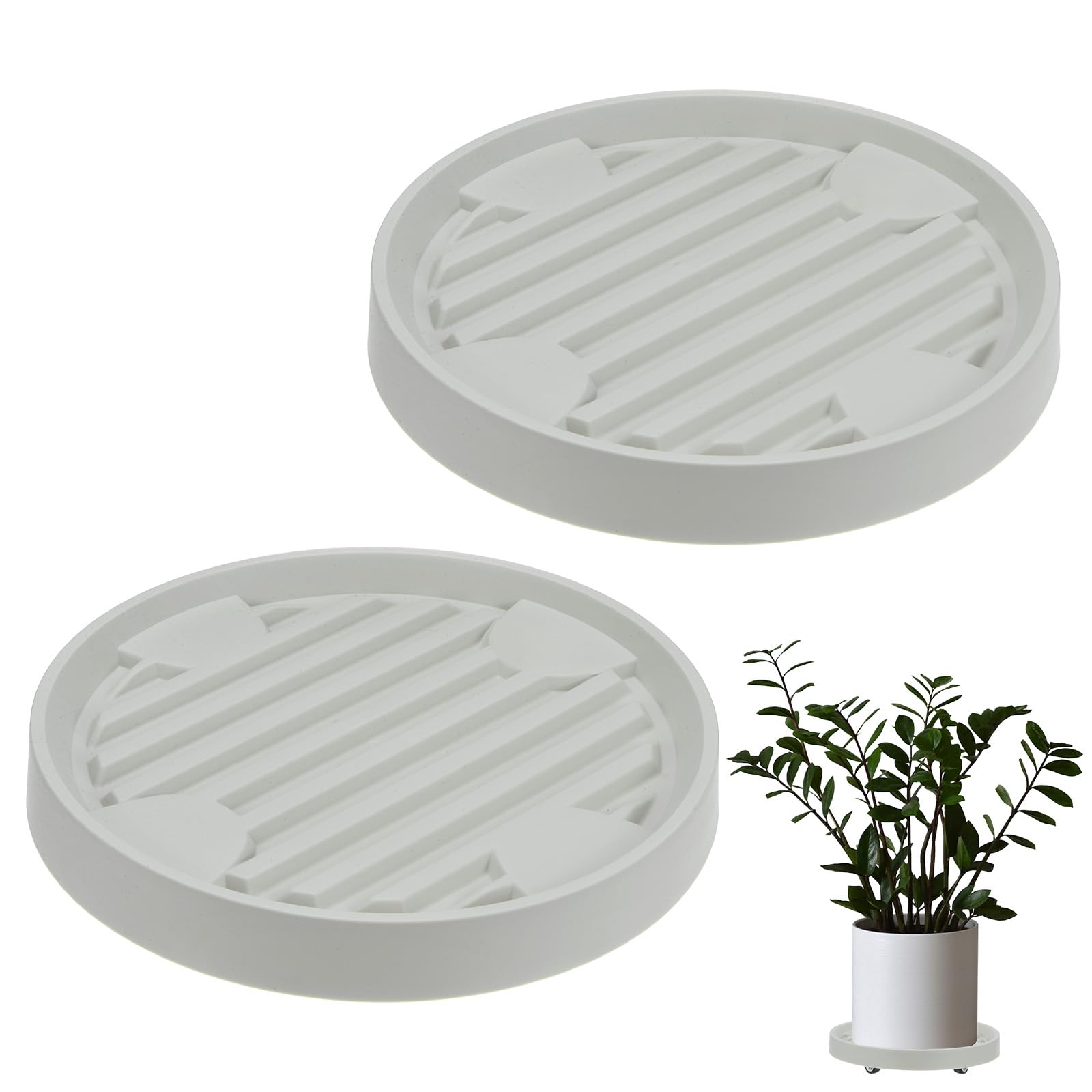 M METERXITY 2-Pack Plant Stand with Wheels, 28cm Round Plant Dolly with Hidden Rolling Casters for Indoor/Outdoor Flower Pot/Garden Planter, 360° Plant Pallet Trolley [132lbs, Beige]