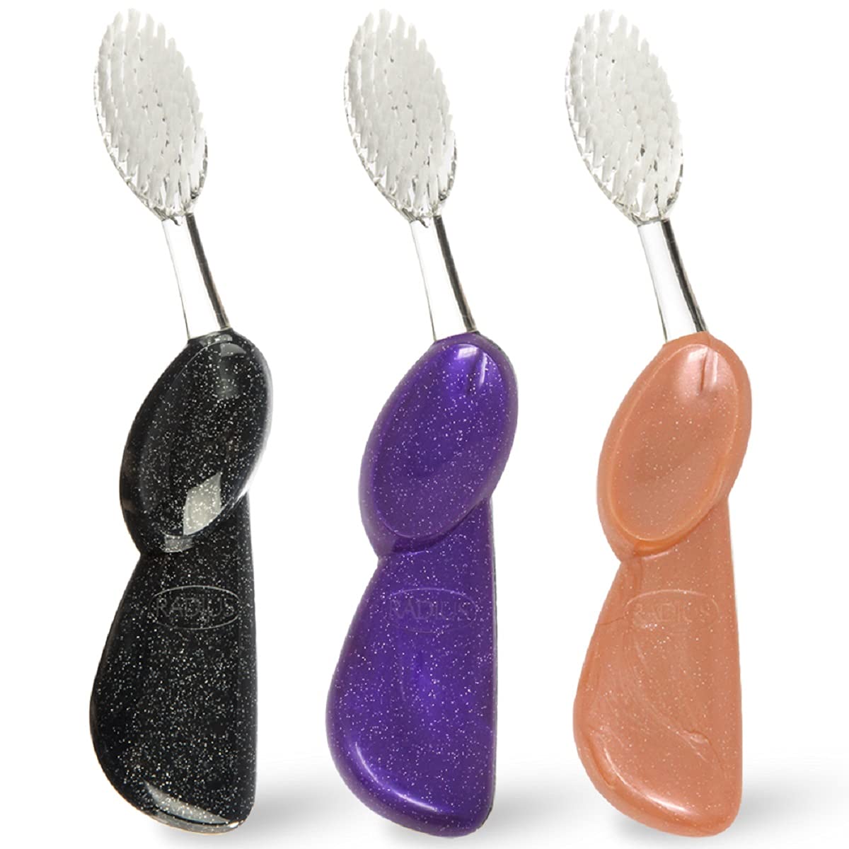 Radius Toothbrush Big Brush, Left Hand - 3 Pack in Assorted Colors, BPA Free and ADA Accepted, Designed to Improve Gum Health and Reduce The Risk of Gum Disease