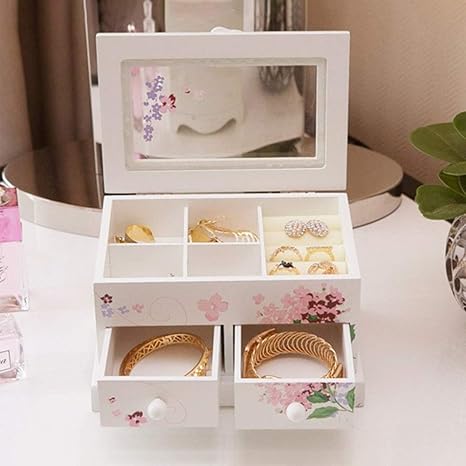 Zjcpow - Joyero de madera con 2 cajones y 2 cajones, organizador de