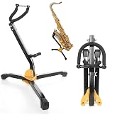 Gonioa Folding Saxophone Stand for Alto Sax, Alto Tenor Sax Stand, Adjustable Metal Triangle Base Design Saxophone Holder Rack Portable Musical Instrument