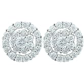RIZILIA Stud Pierced Earrings with Round Cut CZ [White Cubic Zirconia] in White Gold Plated