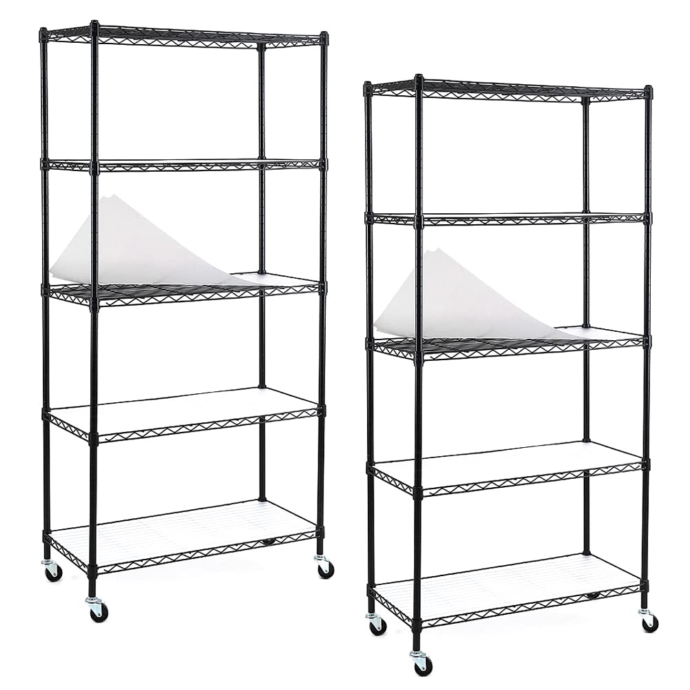 EFINE 2-Pack 5-Shelf Shelving Units and Storage on Wheels with Shelf Liners Set of 5, NSF Certified, Adjustable Carbon Steel Wire Shelving Unit Rack for Garage, Kitchen, Office(63H X 30W X 14D) Image