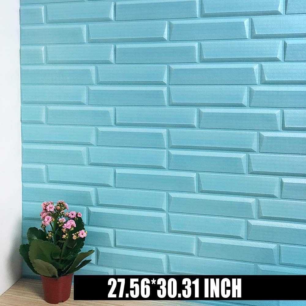 3D Brick Wallpaper Peel and Stick Eco-Friendly XPE Foam Self-Adhesive Brick 3D Wall Panel High Level of Visual Verisimilitude (1, Blue)