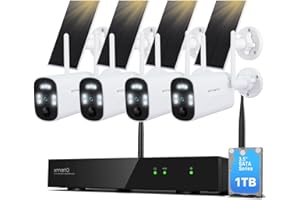【WiFi 6】 XMARTO WiFi 6 Long Range Wire-Free Solar Home Security Camera System Wireless, 4-Set 4MP QHD CCTV Camera Kit with 4K 10CH Expandable WiFi NVR and 1TB HDD Storage