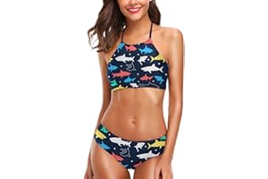 Naanle Women's Summer Hot Stylish Pattern 2 Piece Halter High Waist Padded Swimsuit Bathing Bikini Set