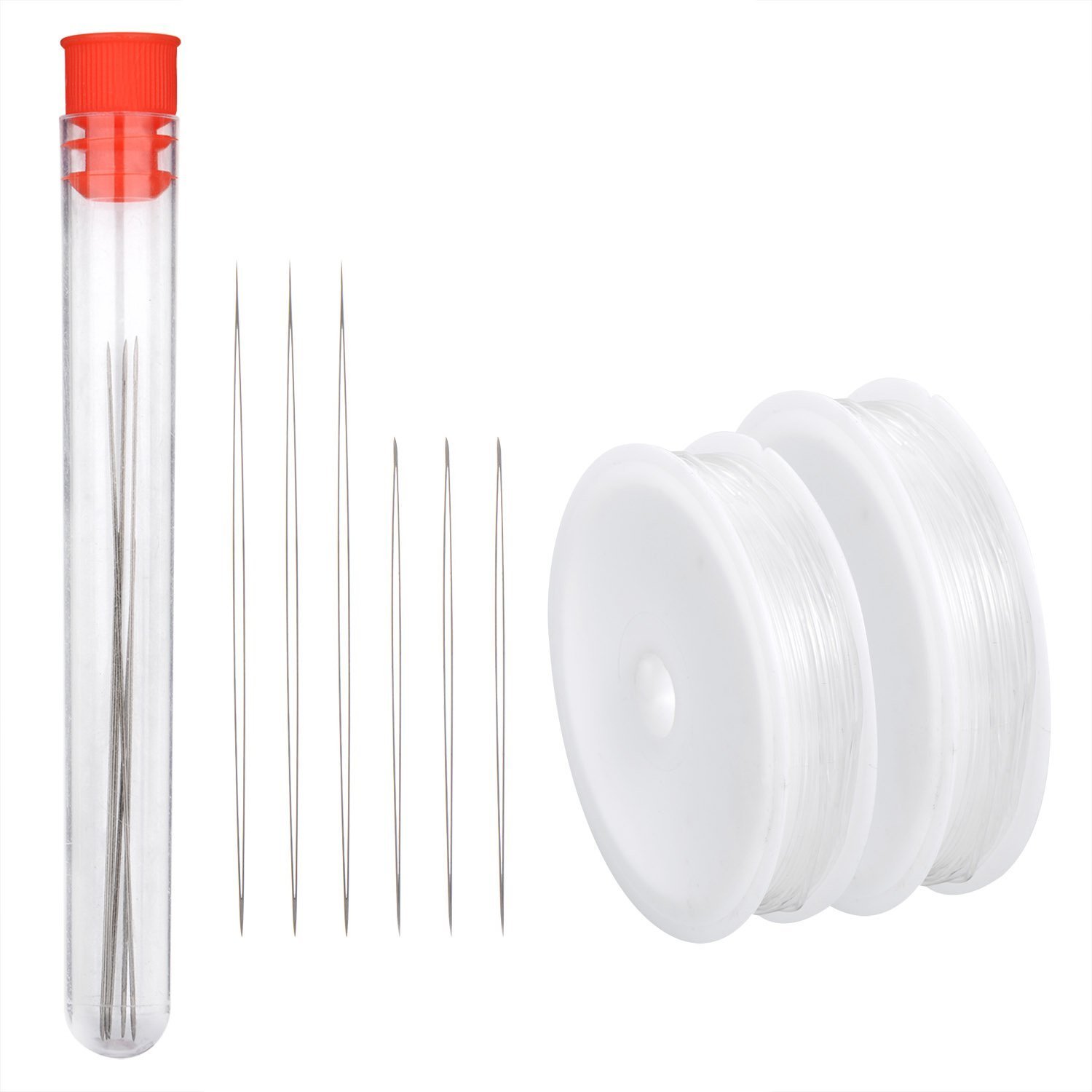 Eye Needle Beading Needles with Bottle and 2 Roll 2 Sizes Elastic
