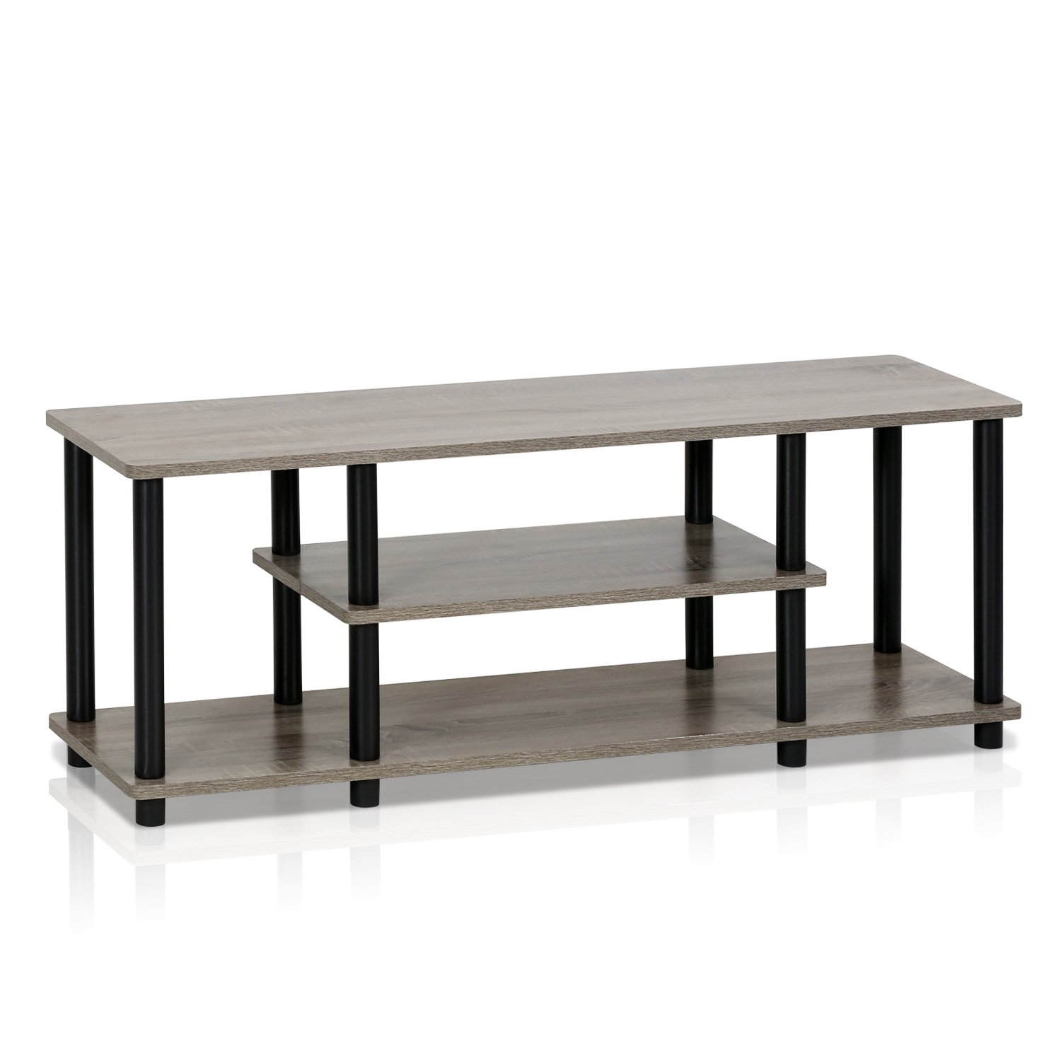 Furinno 12250GYW/BK Turn-N-Tube 3-Tier Entertainment TV Stand, Round, French Oak Grey/Black