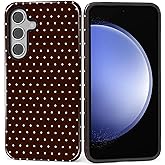 MQJCYB Case for Samsung Galaxy S25, Hybrid Heavy Duty 2 in 1 Full Body Rugged Shockproof Protection Glossy Case for Samsung Galaxy S25 Polka Dot Aesthetics Brown