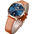 OLEVS Women's Watches for Ladies Female Wrist Watch Leather Band Waterproof Thin Minimalist Casual Simple Dress Quartz Analog with Date Calendar