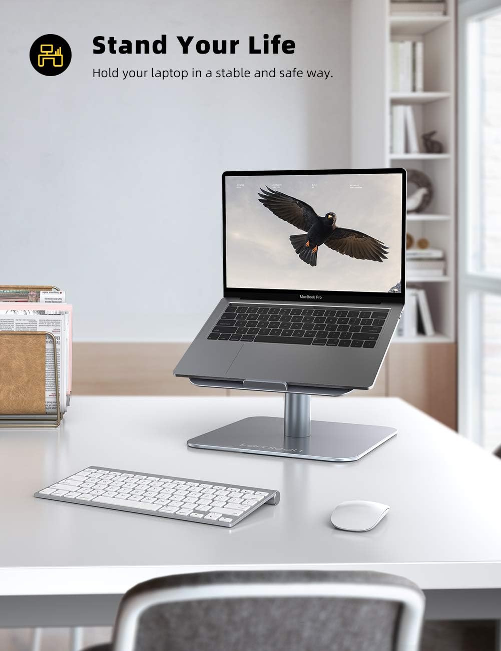 Laptop Stand Adjustable, Lamicall Notebook Holder : Multi-Angle Height Ventilated Laptop Riser for Desk, 360 Rotating, Compatible with MacBook Air Pro, Dell XPS, HP More Notebooks - Gray: Computers & Accessories