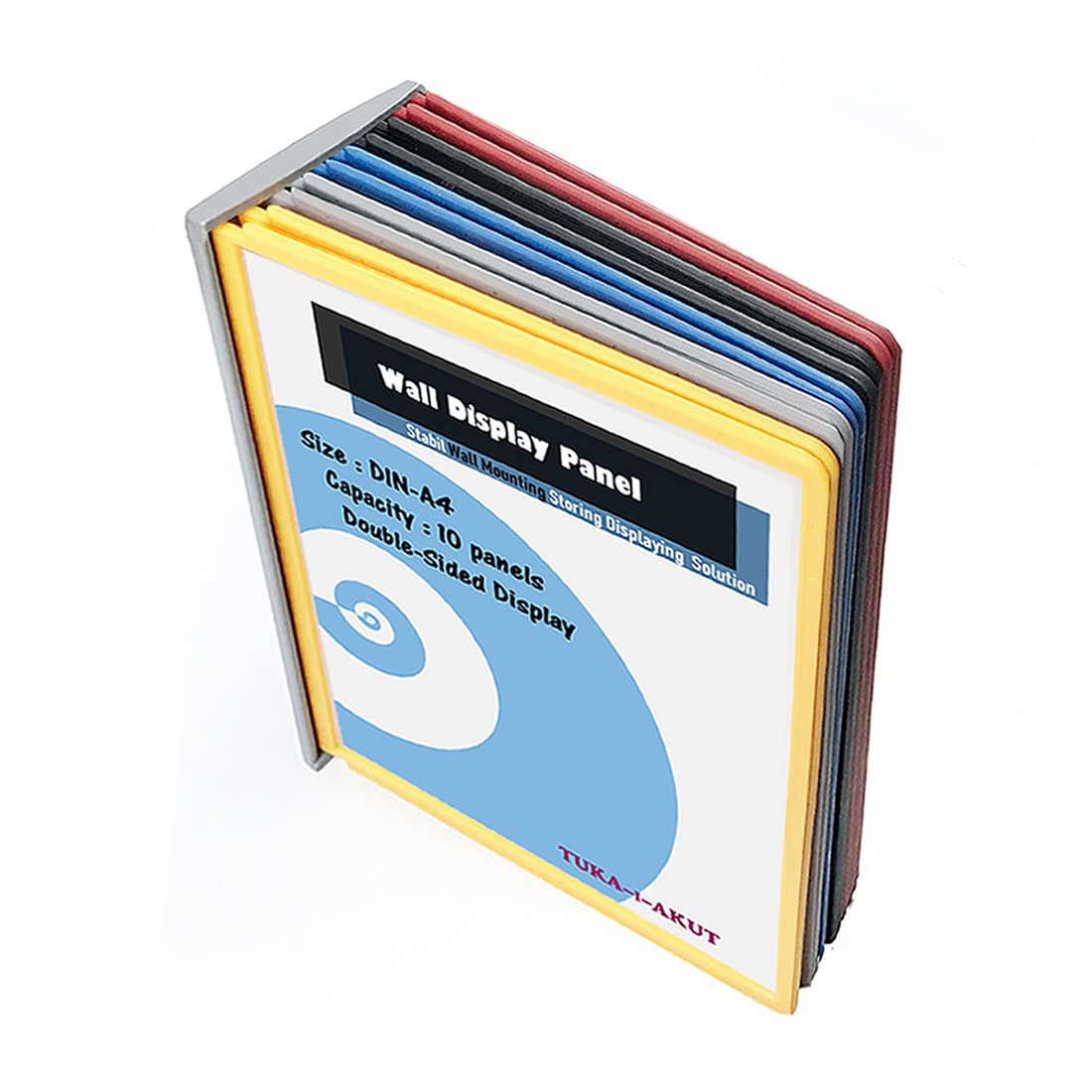 TUKA-i-AKUT Wall Display Panel System 10 Panels A4, Wall Lectern Display Panel Display Board System, for Storing Consultation and Presentation Documents. Assorted Colours, TKD8222-10x Bunt