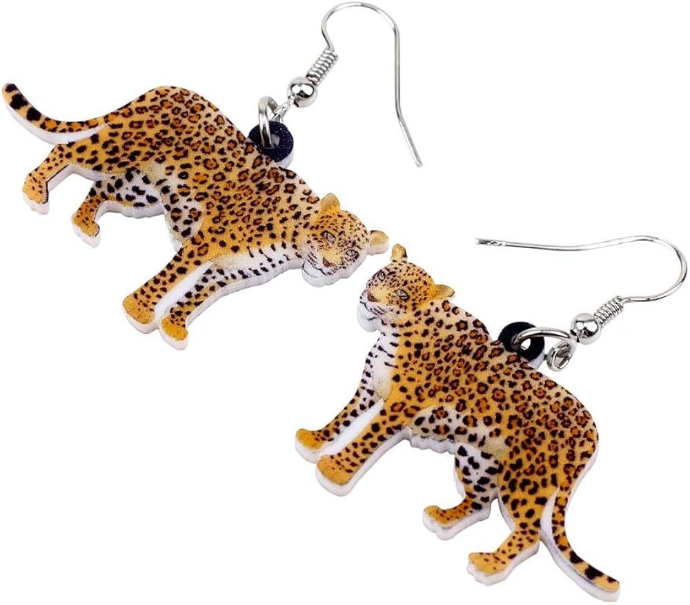 Arete Pendientes De Pantera De Leopardo Florales Acrílicos, Grandes Y