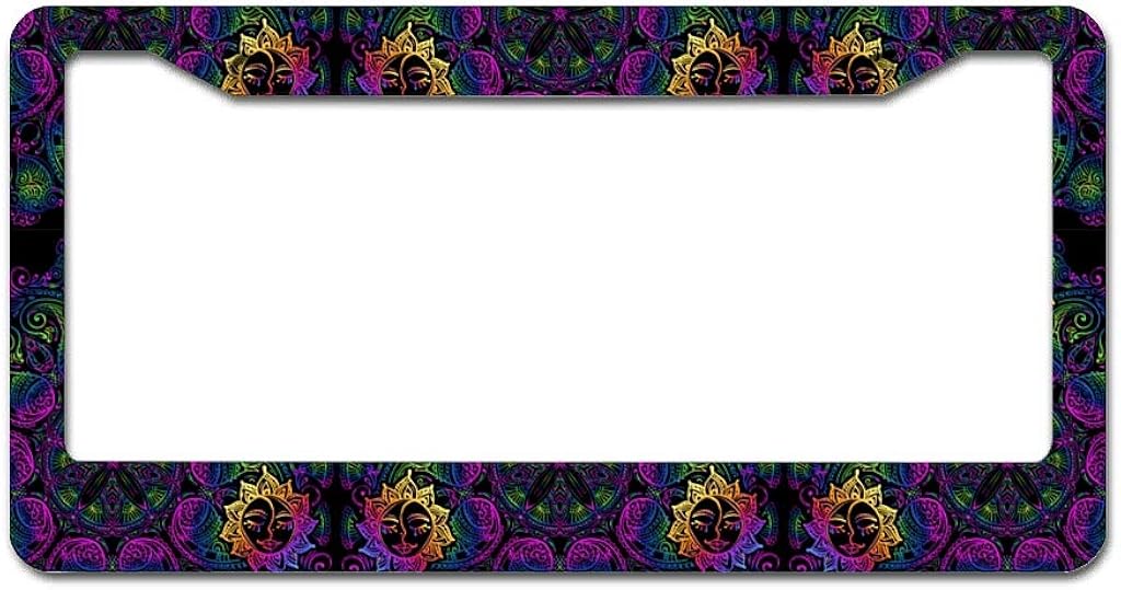 QXGIAO Sun Face Magic Mandala Flower Plant Lotus Personalized Metal License Plate Frames CAN Standard