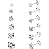6 Pairs 14K Cubic Zirconia Stud Earrings for Women Men 20G Hypoallergenic Earrings Cartilage Earrings 316L Stainless Steel Earrings Men Earrings