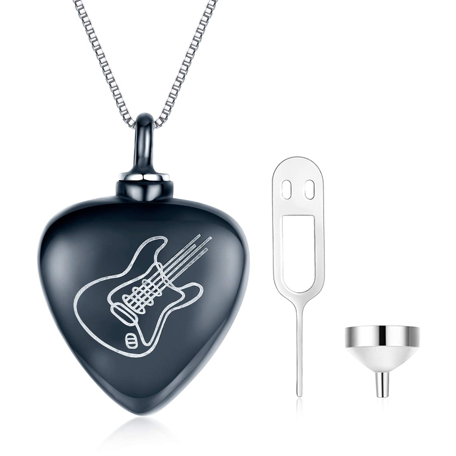 SOULMEET 925 Sterling Silver Urn Necklace Memorial Guitar Urn for Ashes Instrument Cremation Jewelry