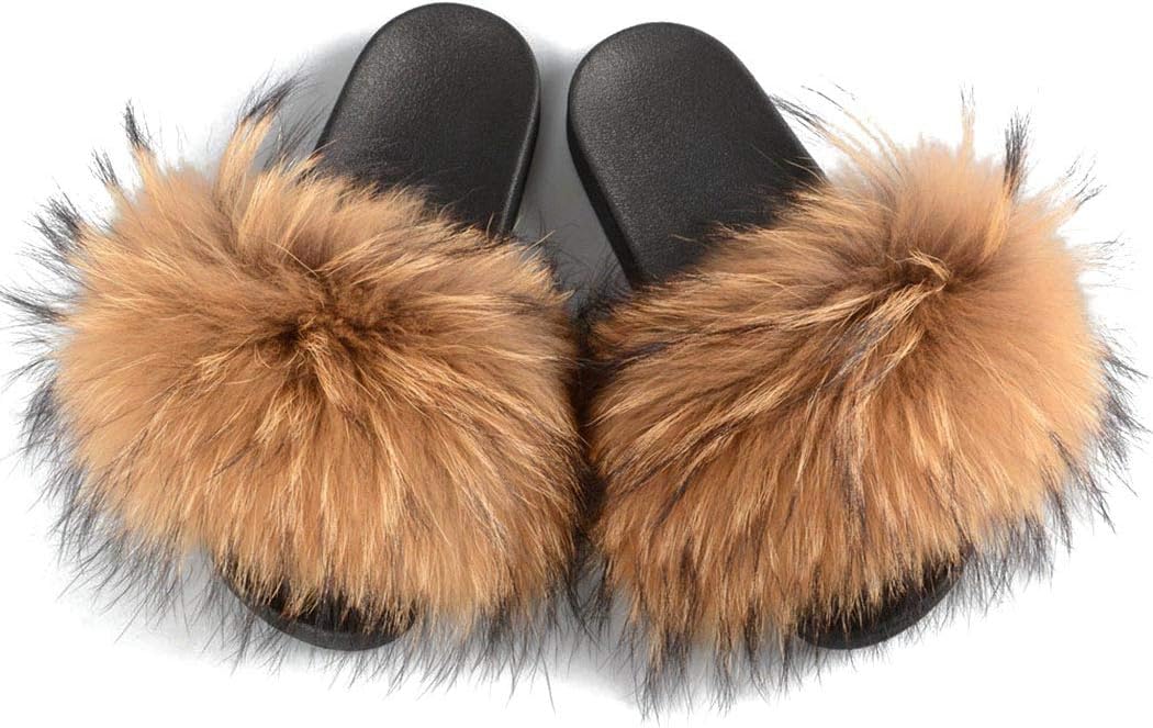 Nafanio Women Summer Slippers Fox Fur Ladies Home Plush Slides House Flip Flops Indoor Furry Sandals