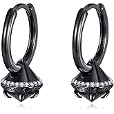 JERWLI Viking Rune Earrings 925 Sterling Silver Black Onyx Hoop Earrings Viking Jewelry Gifts for Women Men