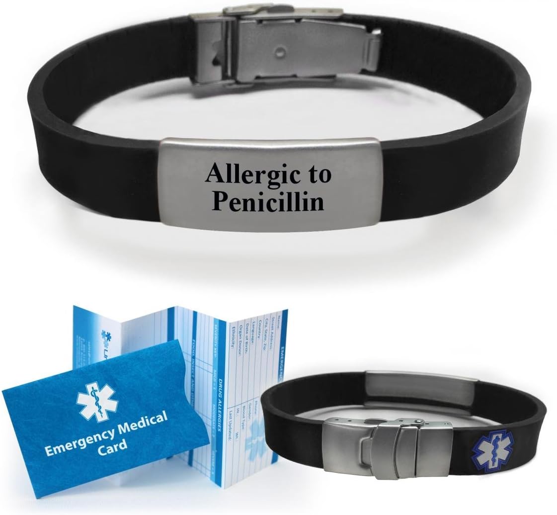 "Allergic to PENICILLIN" Sport/Slim Medical Alert ID Bracelet for Men and Women