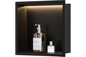Qeke Stainless Steel Shower Niche 12" X 12", No Tile Needed Wall Niche with Non-Dimmable Led Light, Recessed Shower Niche Lighting for Bathroom Storage Over Mount Installation, Matte Black