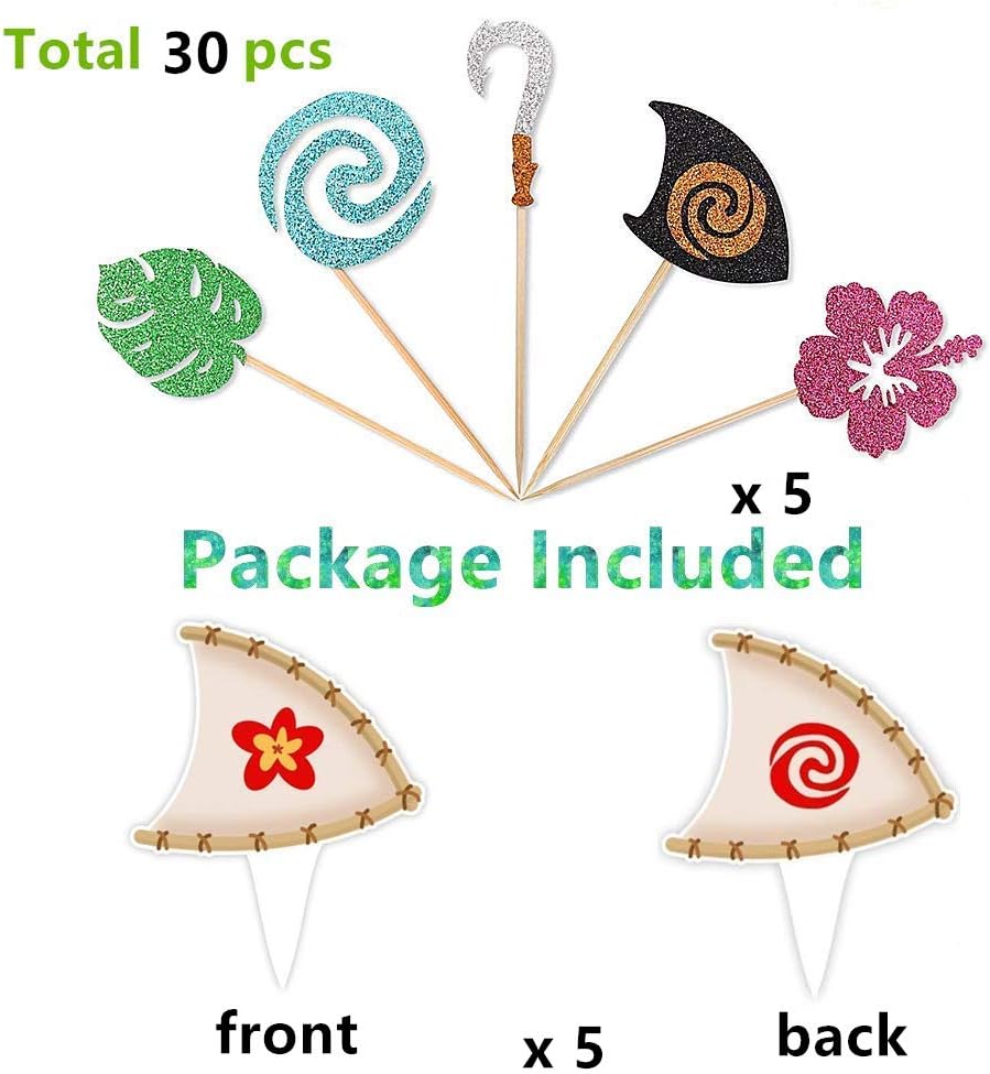 JeVenis Glittery Moana Inspired Cupcake Toppers Moana Cake Toppers Hawaiian Birthday Party Decoration for Tropical Luau Summer Party Baby Shower Wedding - Image 5