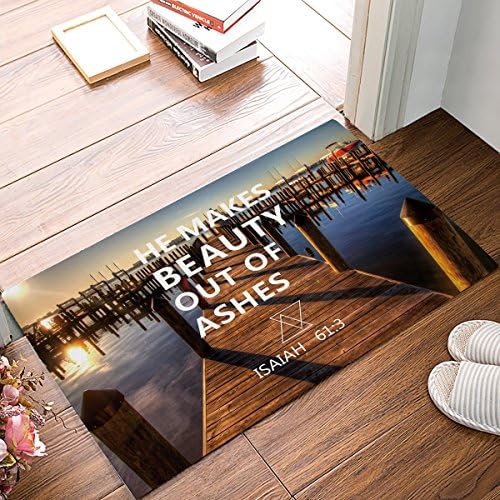 Doormats Entrance Mat Floor Rug Indoor/Outdoor/Front Door/Bathroom Thin Mats Rubber Non Slip 23.6" x 15.7" Bible HE MAKES BEAUTY OUT OF ASHES