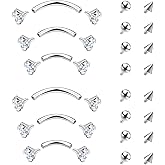 FIRSAUKI 16G Eyebrow Piercing Jewelry Rook Earrings for Women Internal Thread Curved Barbell CZ Eyebrow Rings Vertical Labret Lip Jewelry Ear Rook Stud Small Tiny Belly Button Ring 6mm/8mm/10mm