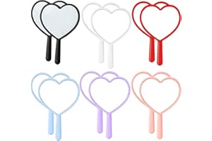 12Pcs Hand Mirror, 6 Color 3x5 Inch Heart-Shaped Compact Mirror, Aluminium Handheld with Plastic Handle, Cute & Romantic Port