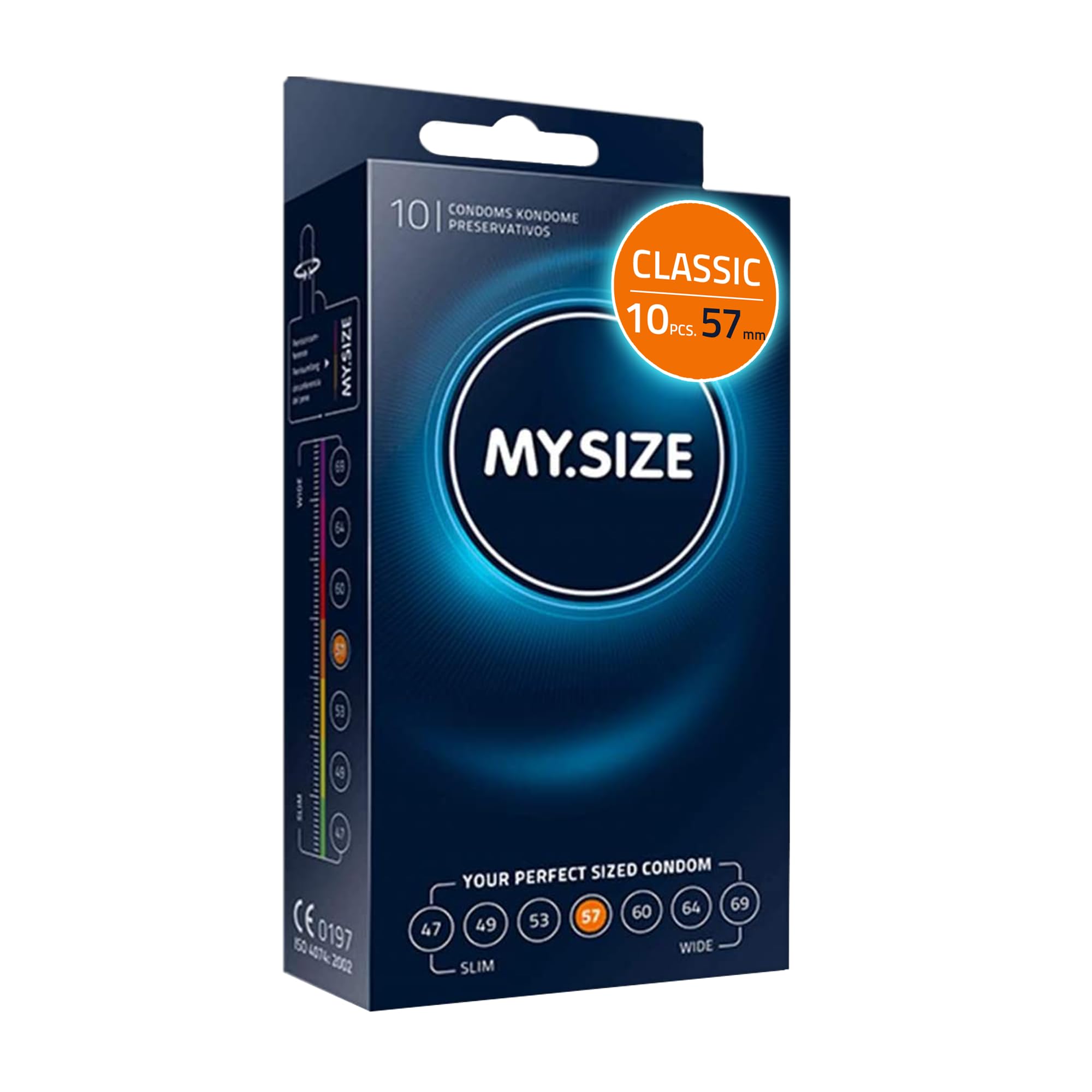 MY.SIZE Classic Condoms Size 4 I 57 mm Width I 10 Pieces Standard Pack I Premium Kondoms Extra Thin I True to Touch Gossamer I Thin 0.07 mm wall Thickness I Vegan I Condoms for Men