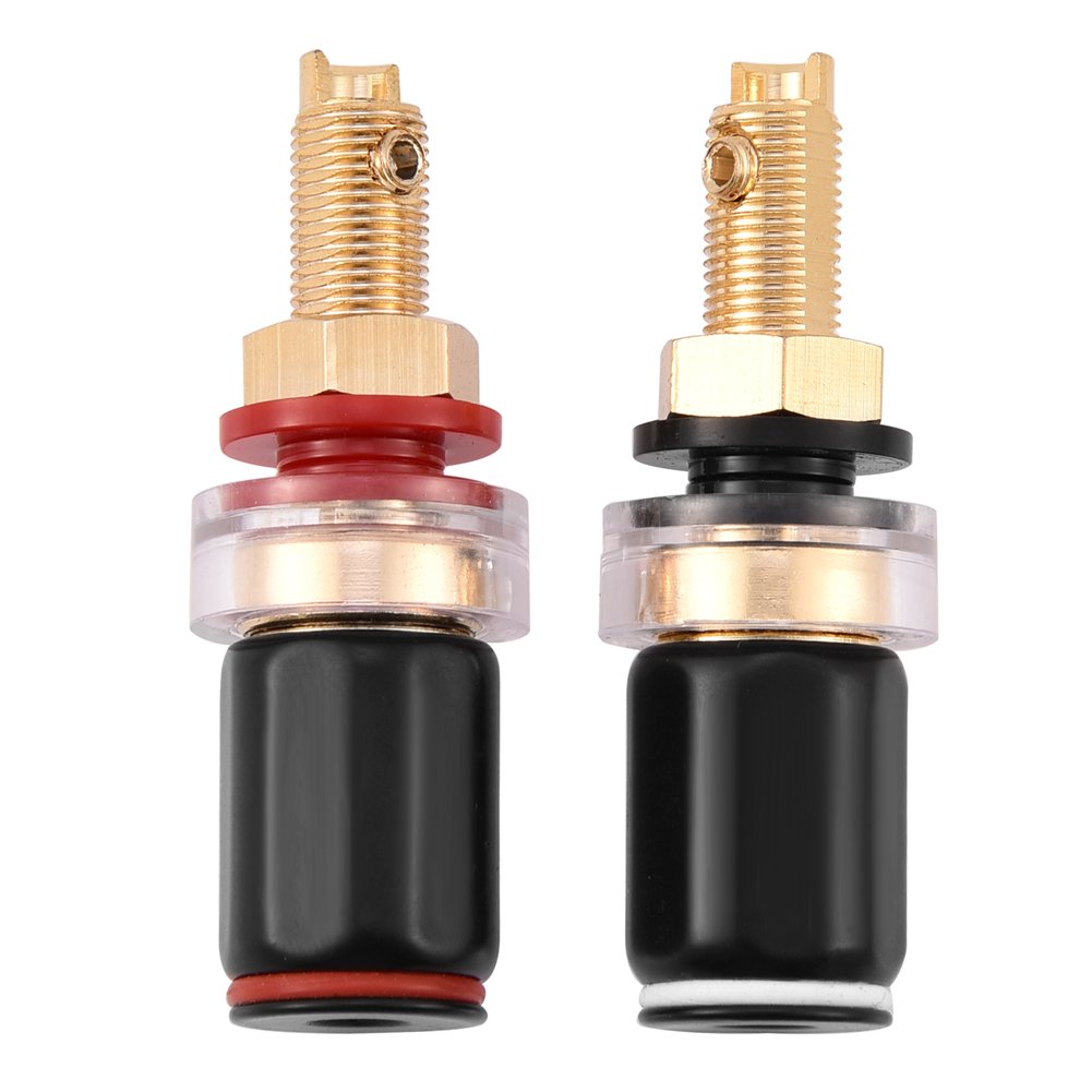 ASHATA Speaker Binding Post,Speaker Terminal 2 pcs Black &Red Free Welding Copper Speaker Amplifier Terminal for 4mm Banana Plug