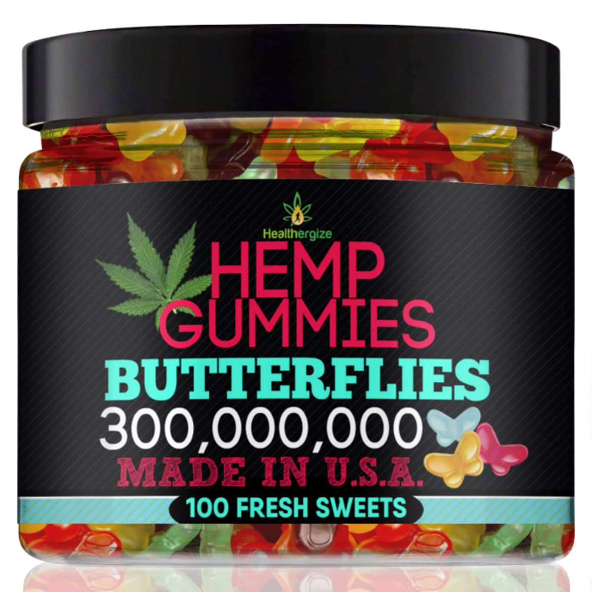 healthergize hemp gummies premium-delicious butterflies gummy bears-fresh fruity flavors-natural candy peace and relaxation-for sleep, stress, calm, relax-made in usa-100 count